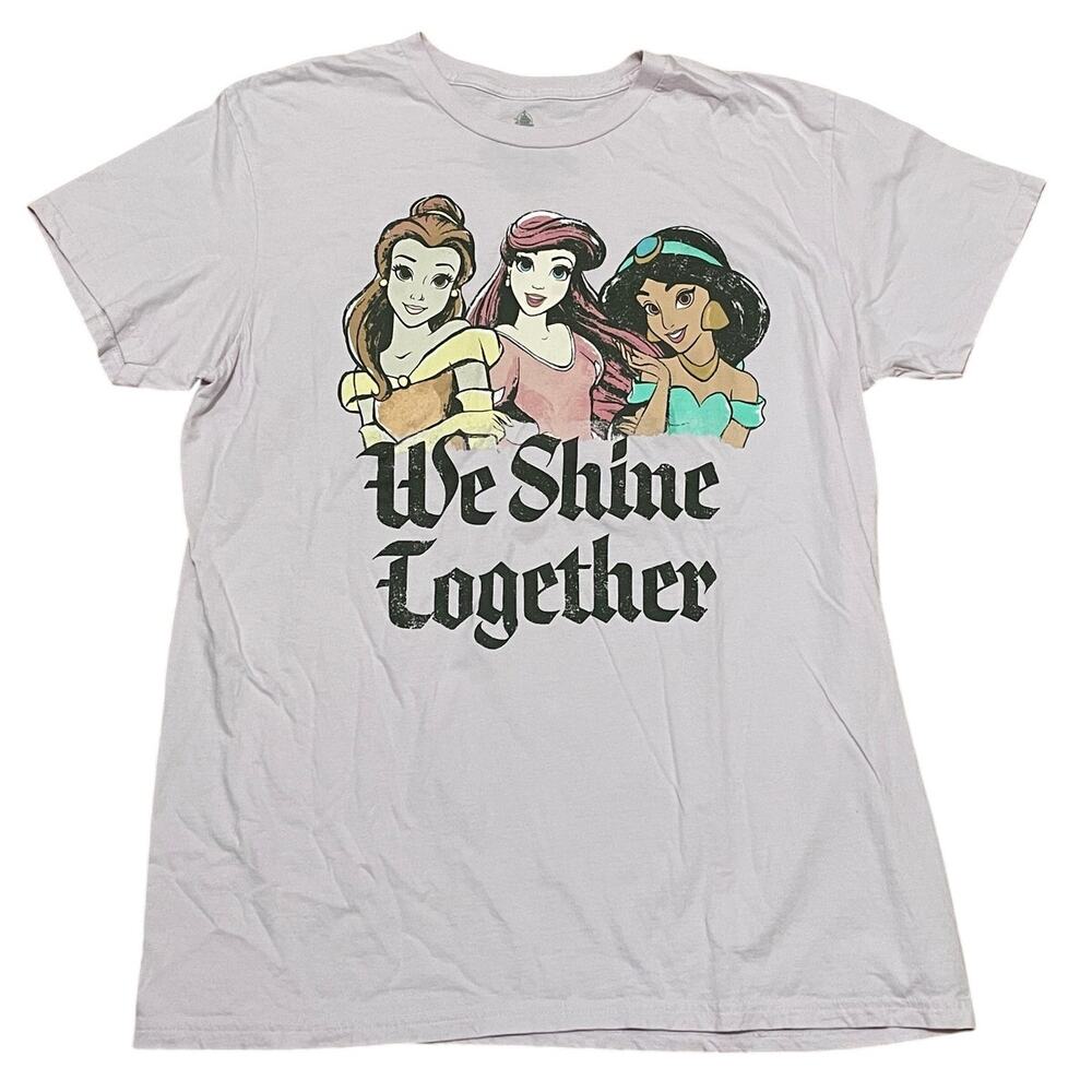 Disney Princess We Shine Together Lavender Graphic Tee XL Belle Ariel Jasmine